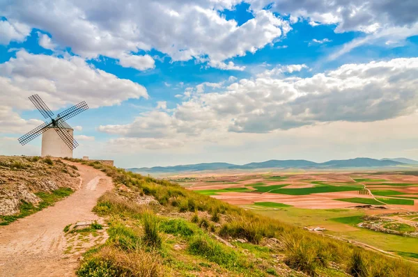 Veduta Del Mulino Vento Tradizionale Della Strada Consuegra Toledo Spagna — Foto Stock