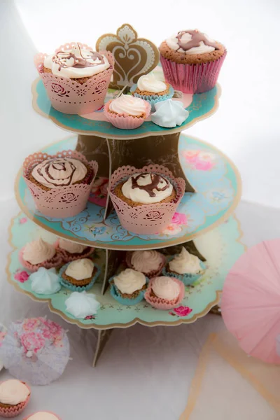 Chutné Cupcakes Pozadí Zblízka — Stock fotografie