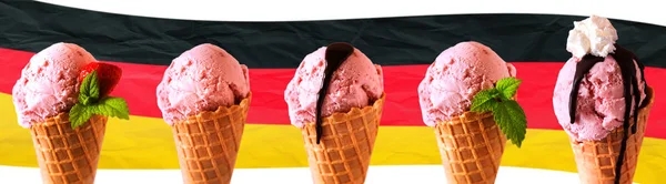 Various Ice Cream Cone Champions Cup German Flag — Stock Photo, Image