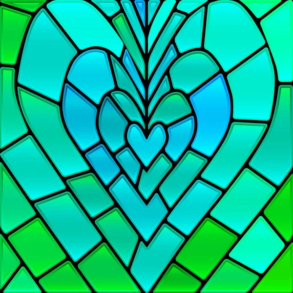 Astratto Vettore Vetrate Mosaico Sfondo Cuore Blu Verde — Foto Stock