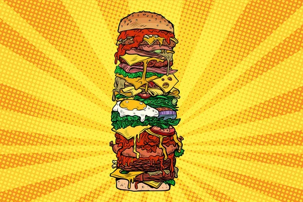 Huge Burger Tower Street Fast Food Pop Art Retro Vector — Stock Photo, Image