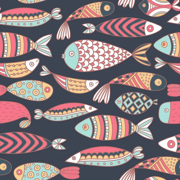 Patrón Sin Costura Con Peces Mundo Submarino Dibujado Mano Fondo — Foto de Stock
