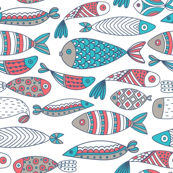 Seamless Pattern Fishes Hand Drawn Undersea World Colorful Artistic Background — Stock Photo, Image