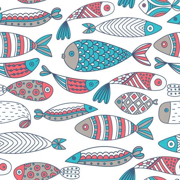 Seamless pattern with fishes. Hand drawn undersea world. Colorful artistic background. Aquarium. Can be used for wallpaper, textiles, wrapping, card, cover. Vector illustration, eps10