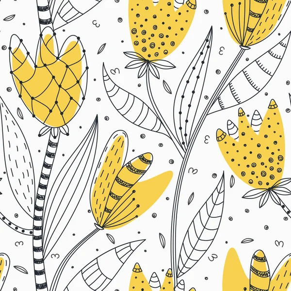 Bloemen Naadloos Patroon Handgetekende Creatieve Abstracte Bloemen Met Doodle Decoratie — Stockfoto