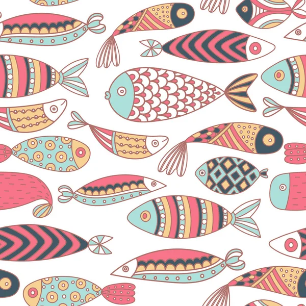 Nahtloses Muster Mit Fischen Handgezeichnete Unterwasserwelt Farbenfroher Künstlerischer Hintergrund Aquarium — Stockfoto