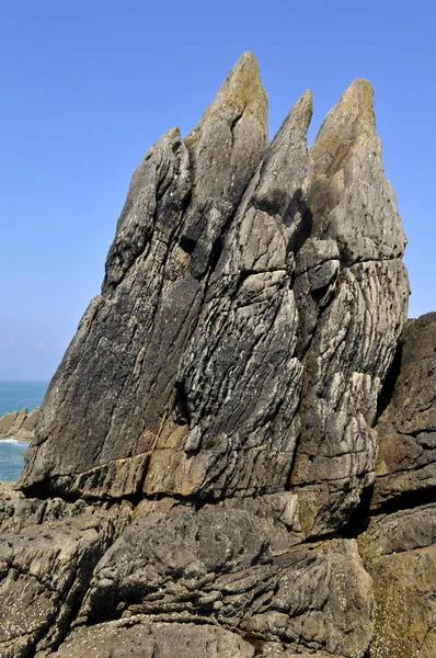 Escultura Roca Punta Ingle Cerca Cancelar Océano Atlántico Francia —  Fotos de Stock