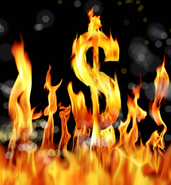 Konzeptbild Eines Brennenden Dollarzeichens Schwarz — Stockfoto