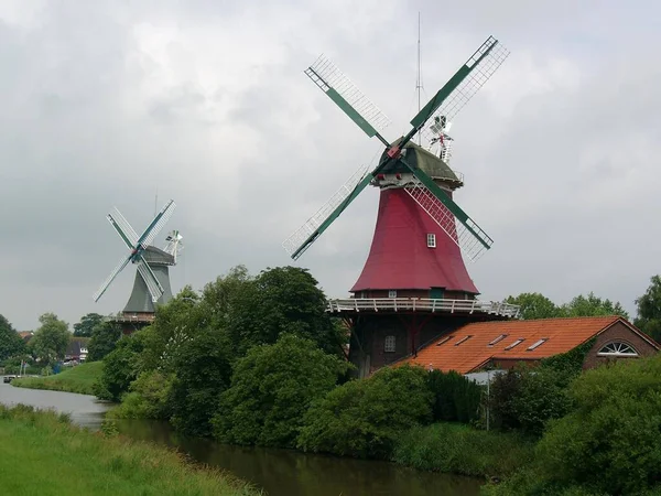 Vue Panoramique Paysage Avec Bâtiment Moulin Vent — Photo