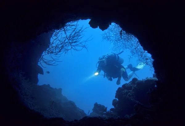 Plongeurs Entrée Grotte — Photo