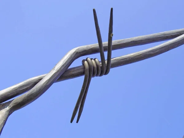 Stacheldraht Gegen Blauen Himmel — Stockfoto