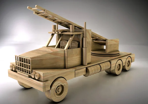 Straż Pożarna Zabawek Wykonana Drewna Kinie Modelowana Renderowana — Zdjęcie stockowe