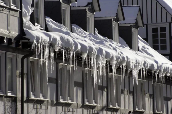Зима Льодом Снігом Шмалленберзі — стокове фото