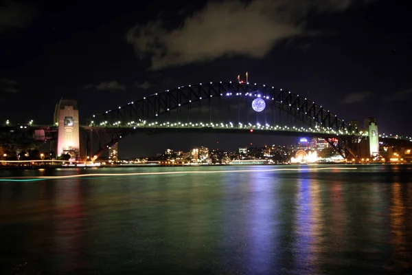 Мост Харбур Сидни Австралия Ночной Шот Долгая Экспозиция — стоковое фото