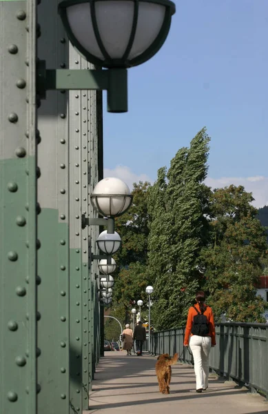 Piétons Sur Pont Weser Rinteln — Photo