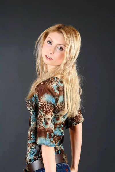 Portrait Beautiful Blonde Girl Black Dress — Stock Photo, Image