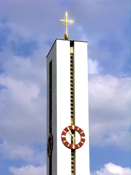 Εκκλησία Πύργο Καμπαναριό Εκκλησία Πύργο Ρολόι — Φωτογραφία Αρχείου