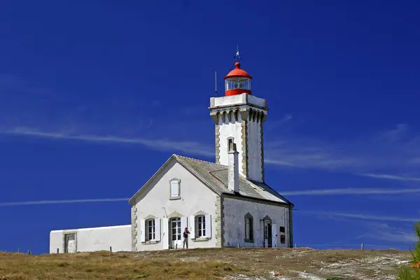 Belle Ile Brittany Deki Pointe Des Poulains Deniz Feneri — Stok fotoğraf