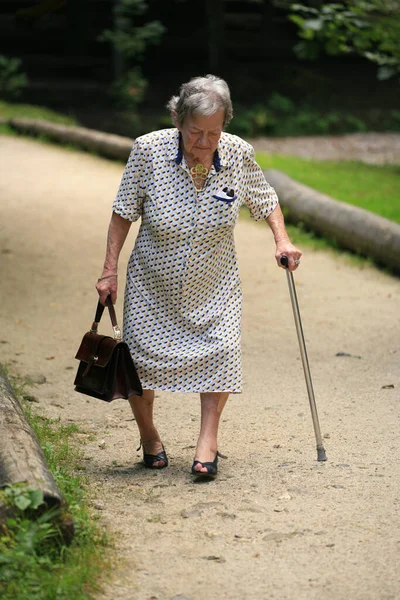 Femme Âgée Avec Sac Dans Parc — Photo