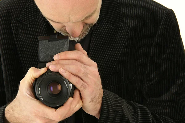 Άντρας Κάμερα Μαύρο Φόντο — Φωτογραφία Αρχείου