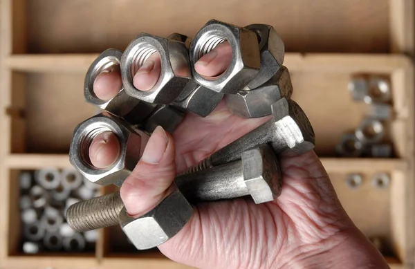 Handful Screws Nuts — Stock Photo, Image