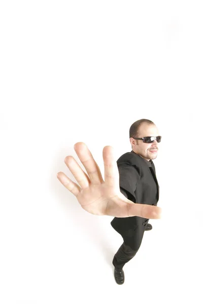 Güneş Gözlüklü Kravatlı Genç Adam Beyaz Arka Planda Izole Edilmiş — Stok fotoğraf