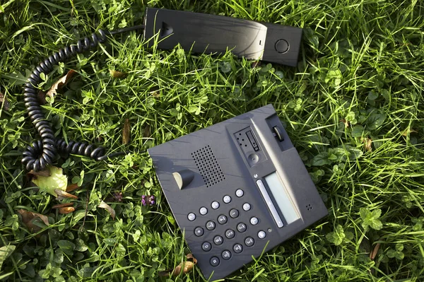 Старий Телефон Зеленій Траві — стокове фото