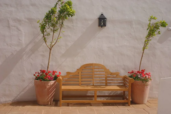 Ventana Madera Con Flores Plantas — Foto de Stock