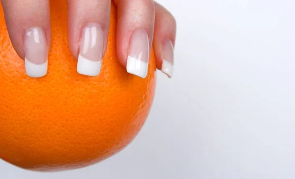 Woman Holding Orange Her Hand — Stock Photo, Image