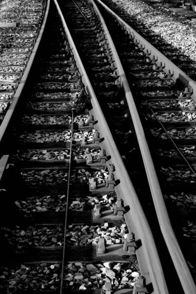 Trilhos Ferroviários Nevoeiro — Fotografia de Stock