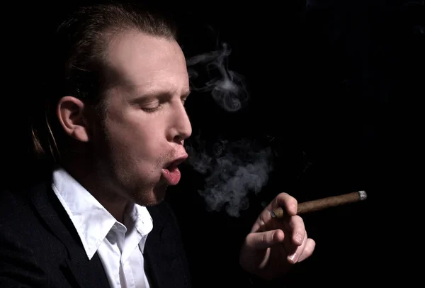 Young Man Smoking Cigar — Stock Photo, Image