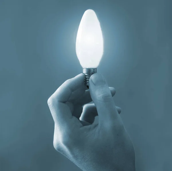 Hand Holding Light Bulb Dark Background — Stock Photo, Image