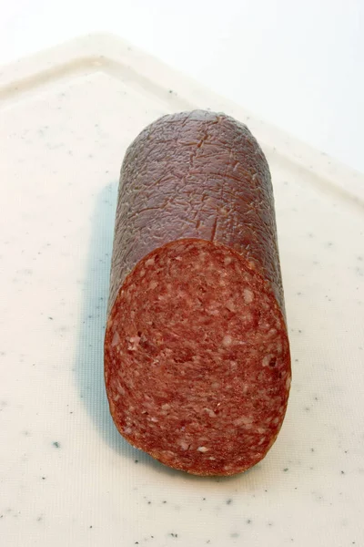 Concetto Cibo Carne Salame Tempo Spuntino — Foto Stock