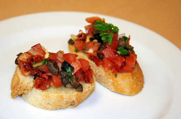 Svačinka Bruschetta Fast Food — Stock fotografie