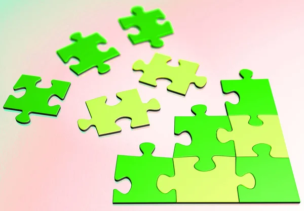 Pezzi Puzzle Sfondo Verde — Foto Stock