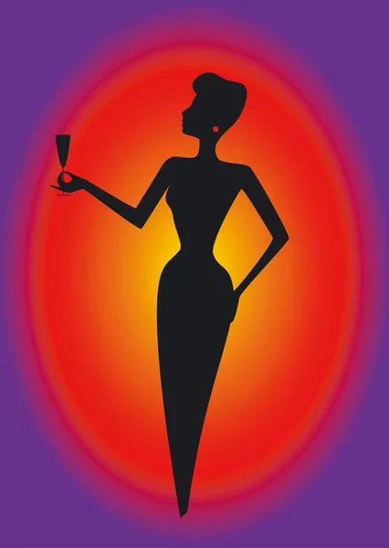 Silhueta Uma Mulher Vestido Com Cocktail — Fotografia de Stock