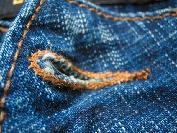 Textura Jeans Azul Com Costura — Fotografia de Stock