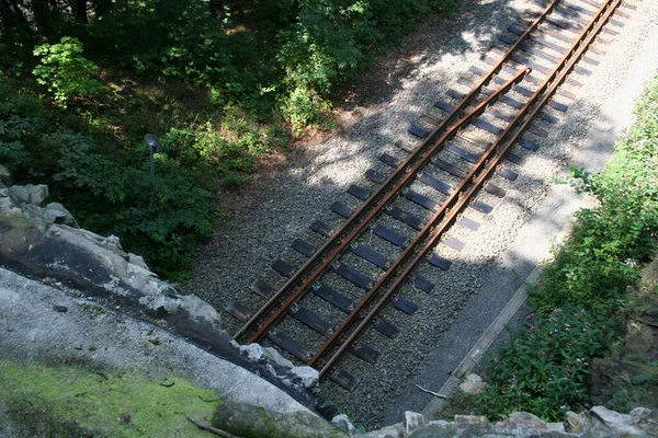 Carriles Tren Vacíos Tierra — Foto de Stock