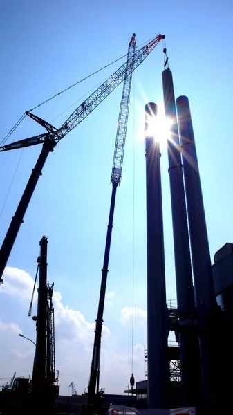 Construction Cranes Background Sky — Stock Photo, Image