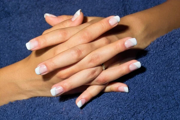 Female Hands French Manicure — Stock Photo, Image