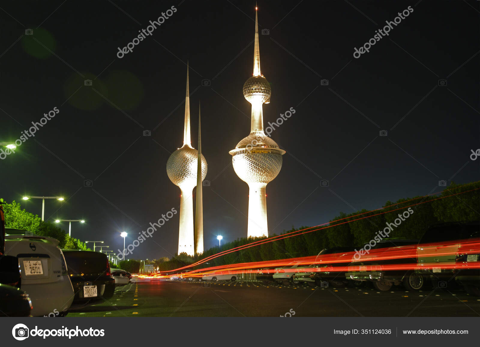Kuwait City Night Shot Kuwait Towers Stock Editorial Photo