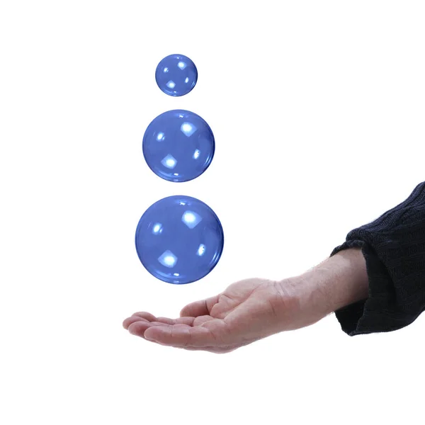 Рука Держащая Мяч Голубыми Пузырьками — стоковое фото