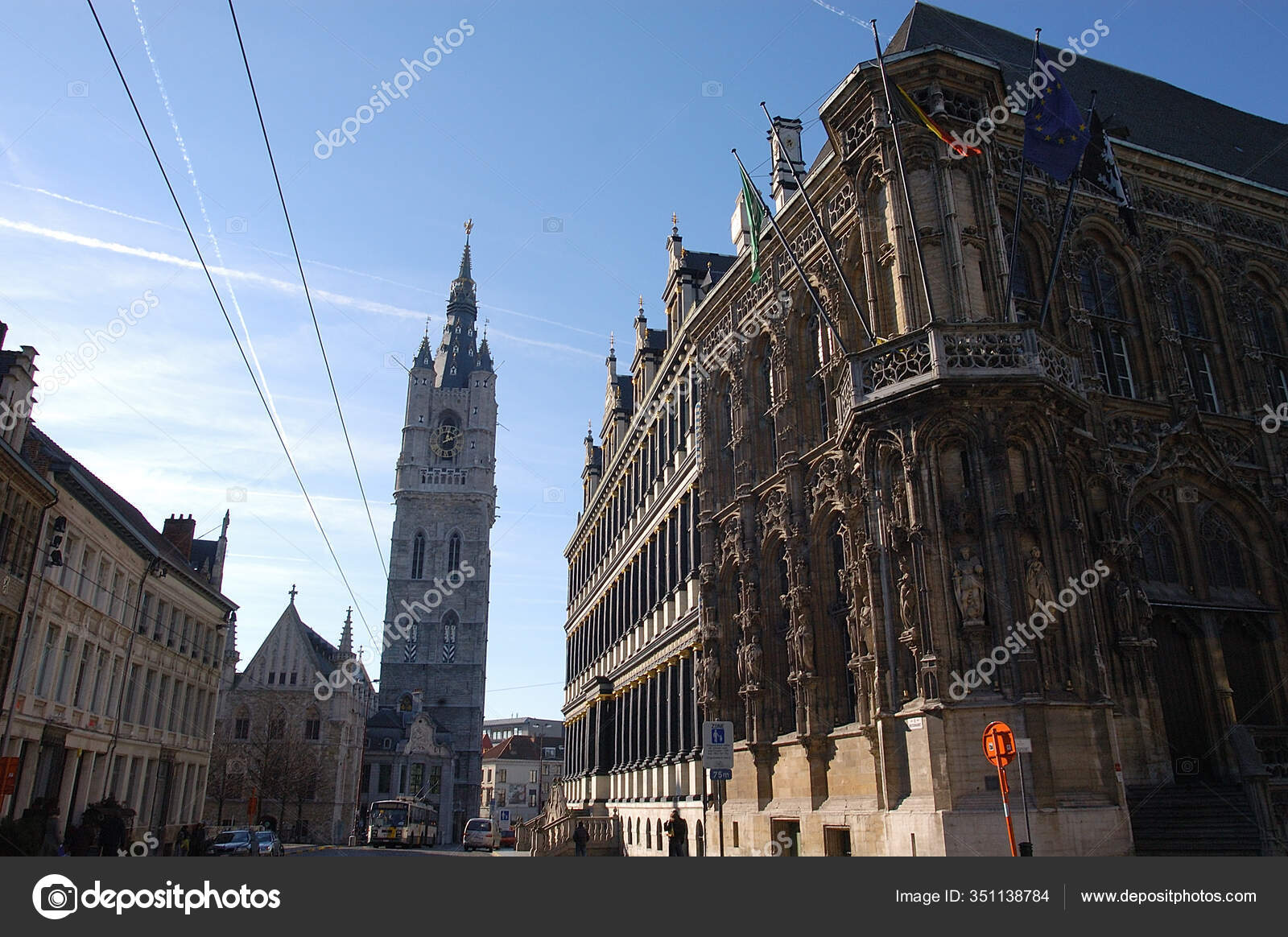 Stadhuis Ghent Town Hall Facade Tower Stock Editorial Photo