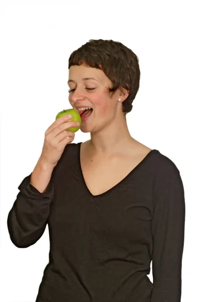 Joven Comiendo Manzana — Foto de Stock