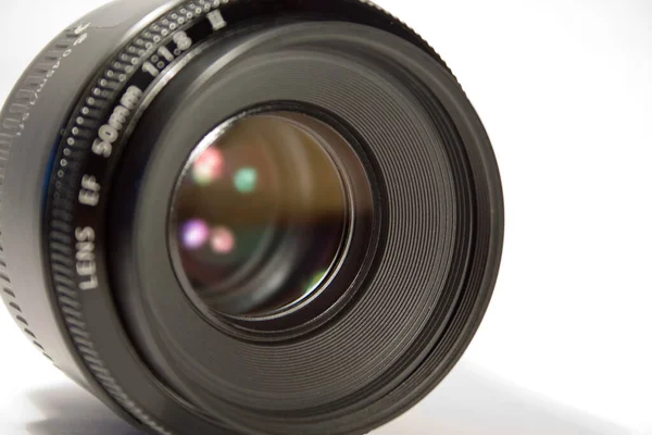 Foto Camera Lens Zwarte Achtergrond — Stockfoto