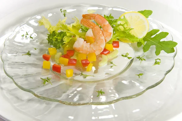 Crevettes Sur Salade Crème Citron — Photo