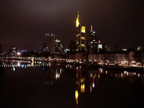 Vue Nocturne Ville Frankfurt Main Allemagne — Photo
