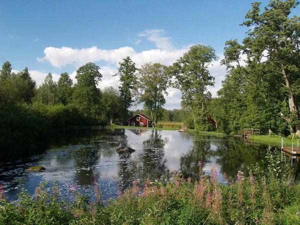 Natureza Viagem Suécia Lago Escandinávia Mirroring Silêncio Turismo Shore Meio — Fotografia de Stock