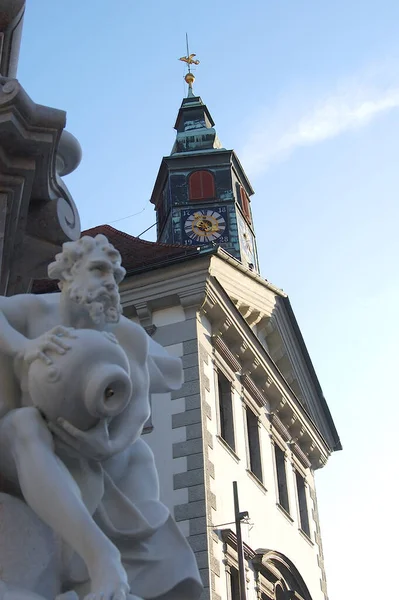 Brunnen Rathaus Von Ljubljana — Stockfoto