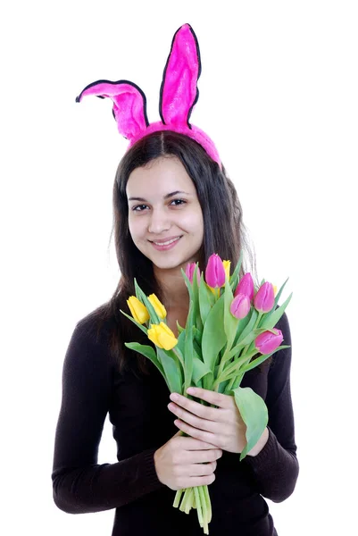 Mulher Posando Câmera Rosto Retrato — Fotografia de Stock